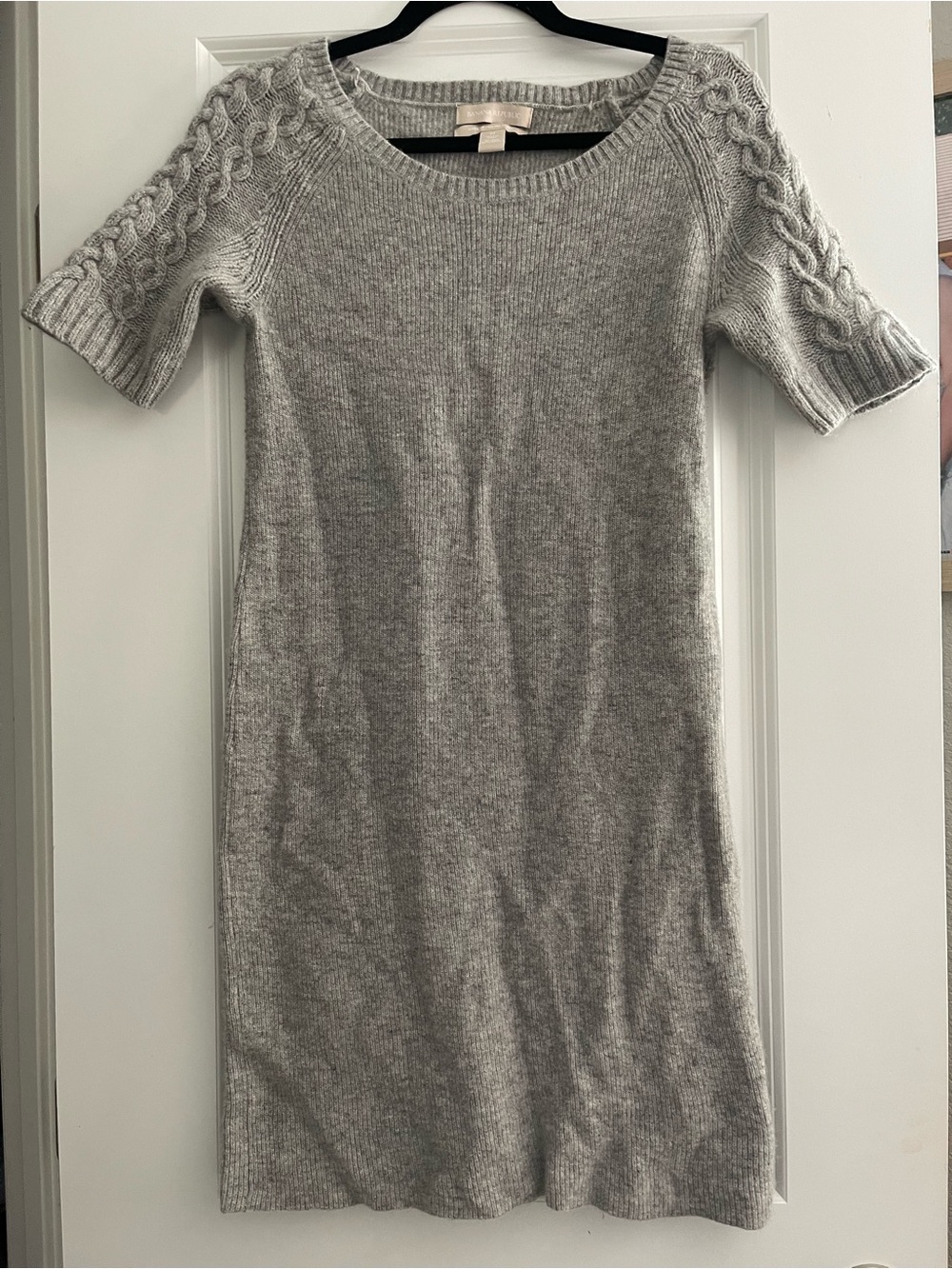Banana Republic Light Gray Knit Sweater Dress with Cable Sleeves